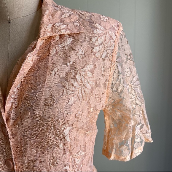 Vintage 90s Passports Pier 1 Pink Lace Midi Dress Medium Cottagecore Dainty - Picture 9 of 15